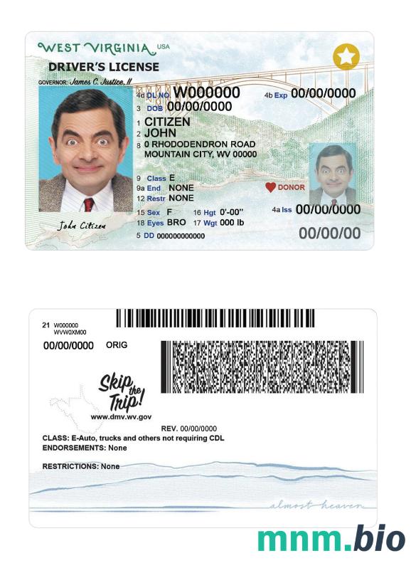 USA West Virginia driving 2023-obecny szablon licencji